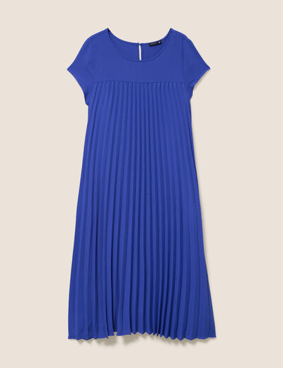 Robe longue &eacute;vas&eacute;e manches courtes bleu fonc&eacute; femme