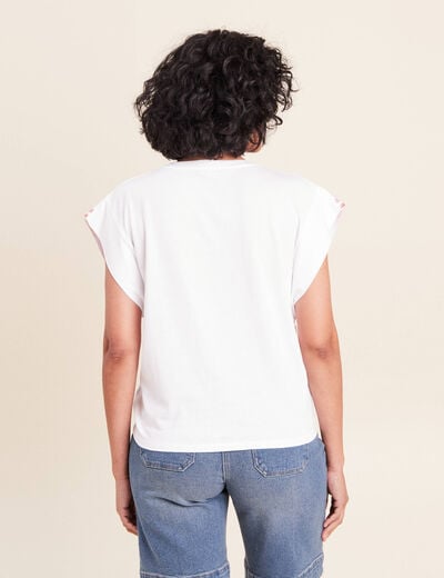 T-shirt broderie bas resserr&eacute; blanc femme