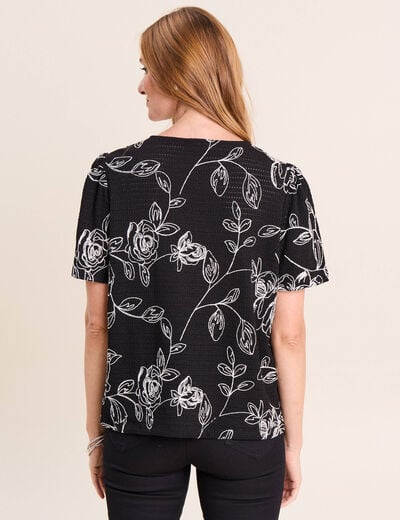 T-shirt col v manches courtes noir femme