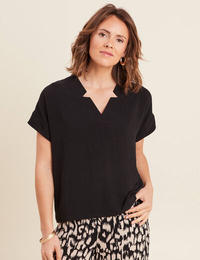 Blouse fluide manches courtes noir femme