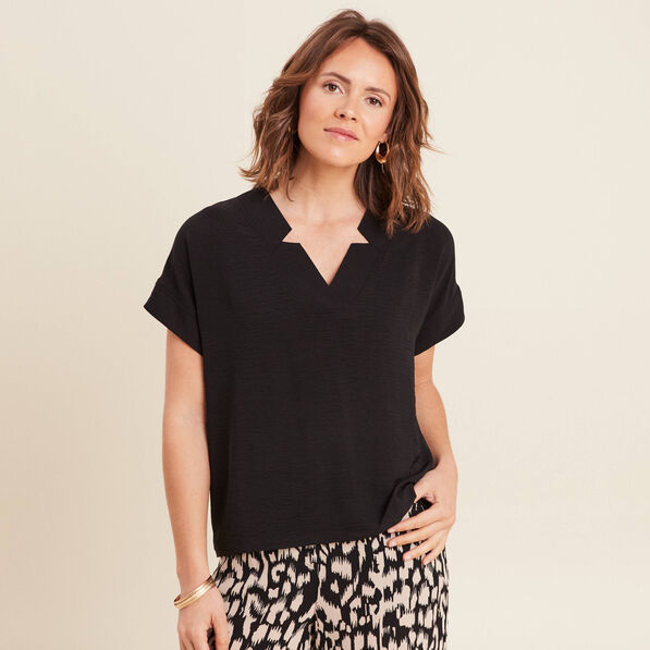 Blouse fluide manches courtes noir femme