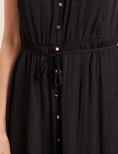 Robe midi évasée satin noir femme