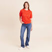 Pull droit court manches courtes orange fonc&eacute; femme