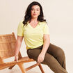 T-shirt col v manches courtes jaune clair femme