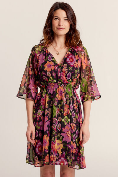 Robe évasée manches 3/4 noir femme