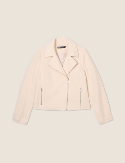 Veste esprit motard bouclette ecru femme