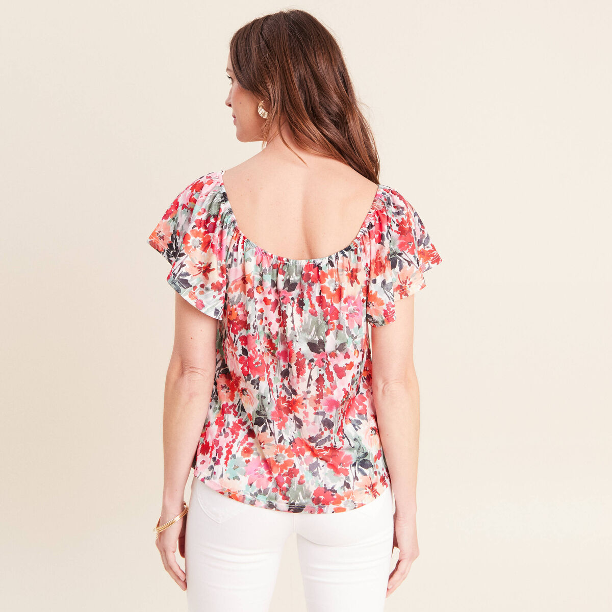 Blouse droite col rond manches courtes multicolore femme