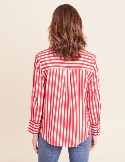 Chemise droite longue fluide col chemise rouge femme