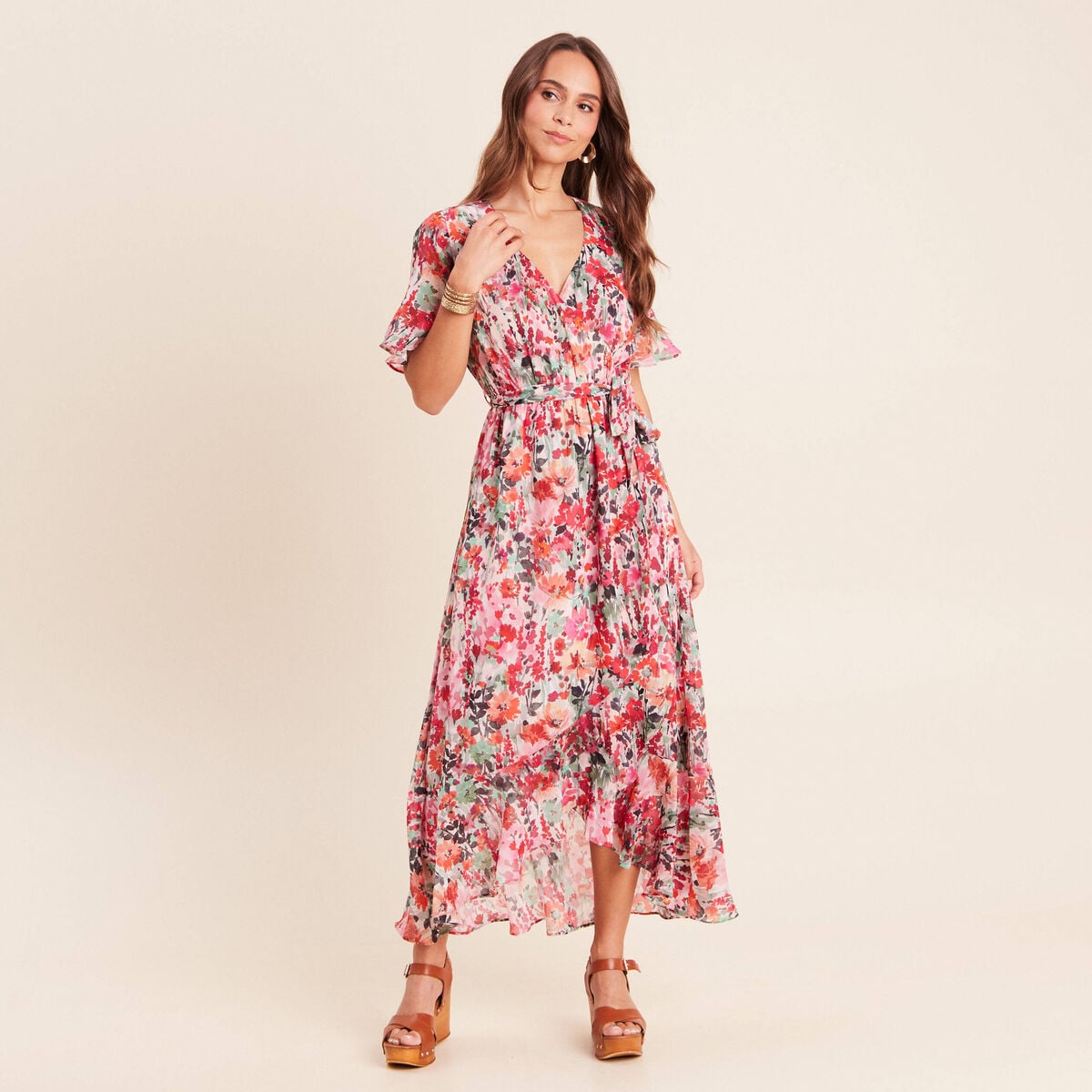 Robe longue portefeuille multicolore femme