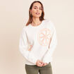 Pull droit col rond manches longues ecru femme