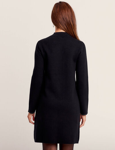 Robe pull droite col montant noir femme