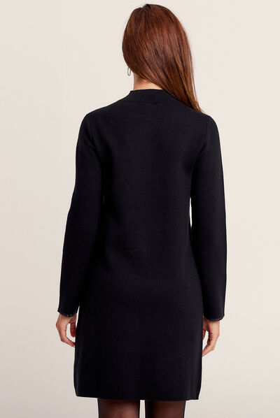 Robe pull droite col montant noir femme