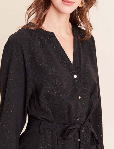 Robe courte col tunisien &agrave; paillettes noir femme