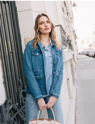 Veste surchemise en jean denim double stone femme