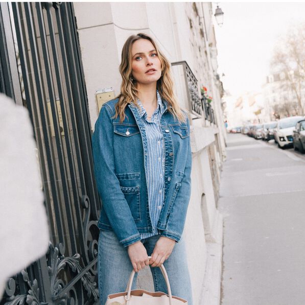 veste surchemise en jean denim double stone femme Veste surchemise en jean denim double stone femme