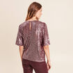 T-shirt &agrave; sequins manches coudes bordeaux femme