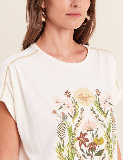 T-shirt col rond manches courtes ecru femme