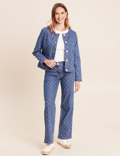 Jean coupe droite jacquard denim stone femme