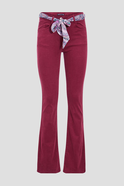 Pantalon bootcut ceinturé bordeaux femme