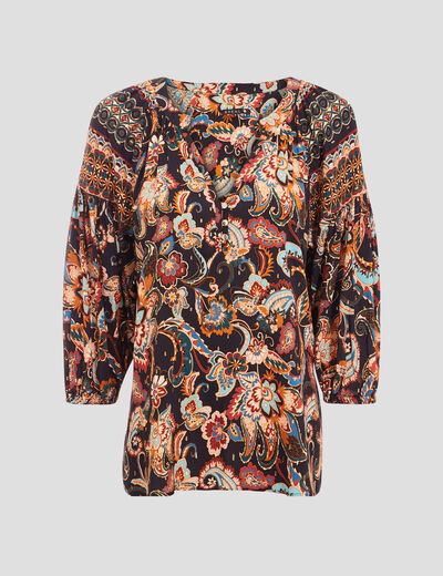 Blouse manches 3/4 bleu foncé femme