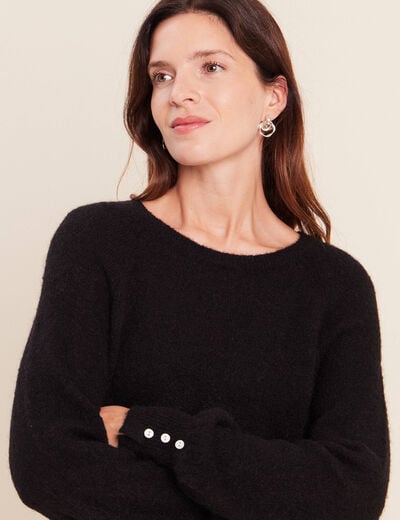 Pull col rond manches longues noir femme
