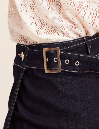 Jupe longue &eacute;vas&eacute;e en jean denim brut femme