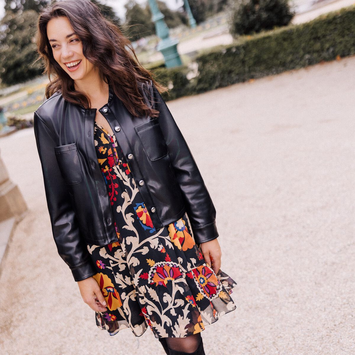 Blouson cintré simili cuir noir femme
