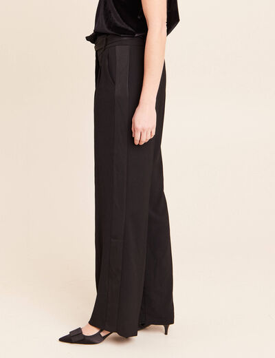 Pantalon satin&eacute; coupe droite noir femme