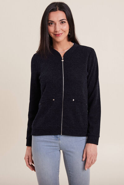 Gilet manches longues zippé bleu marine femme