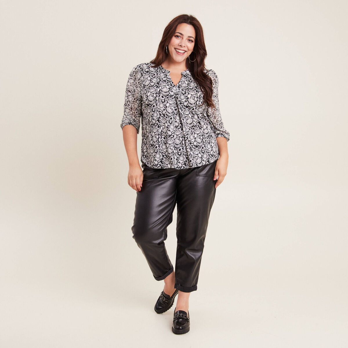 Blouse manches 3/4 noir femme