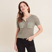 Pull manches courtes ajouré vert clair femme