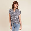 Blouse manches courtes nouée bleu femme