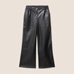 Pantalon taille bascul&eacute;e similicuir noir femme