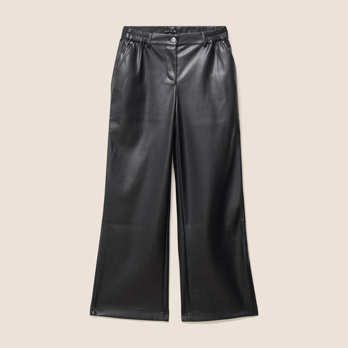 Pantalon taille bascul&eacute;e similicuir noir femme