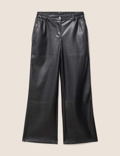 Pantalon taille bascul&eacute;e similicuir noir femme