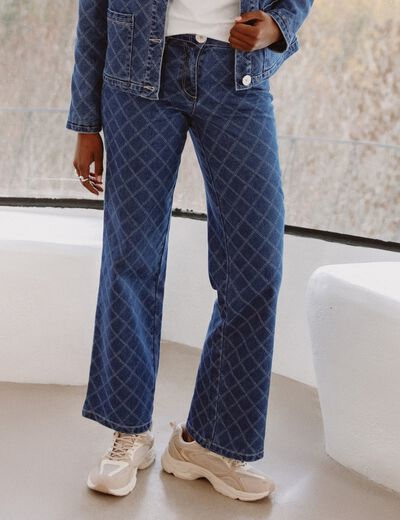 Jean coupe droite jacquard denim stone femme