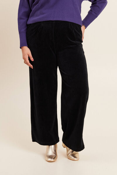 Pantalon large velours noir femme