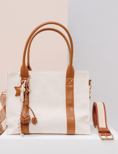 Sac cabas en coton doubl&eacute; camel femme