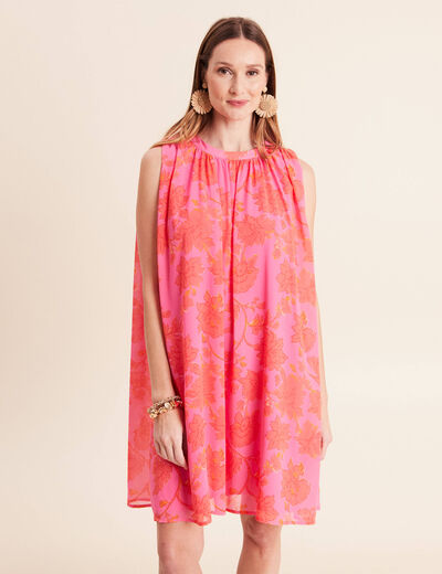 Robe ample courte sans manches doubl&eacute;e rose femme