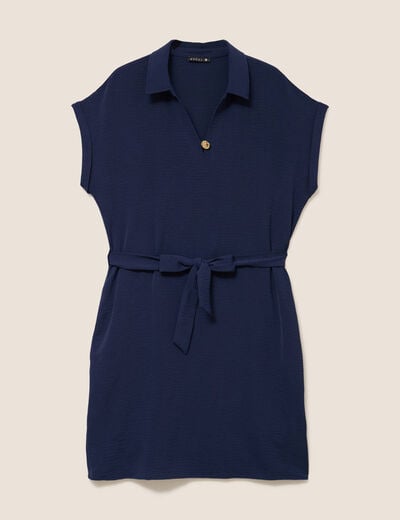 Robe droite courte manches courtes bleu marine femme