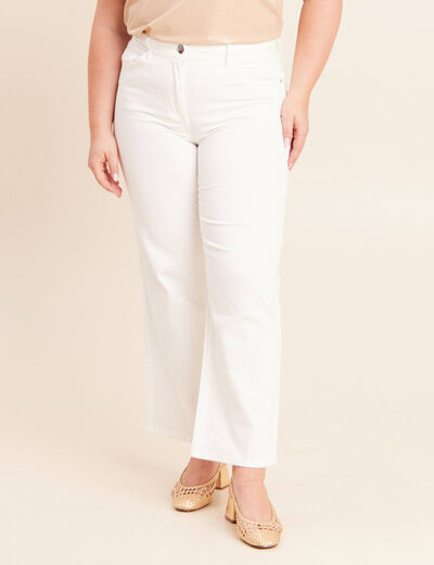 Jean coupe large 7/8&egrave;me taille haute blanc femme