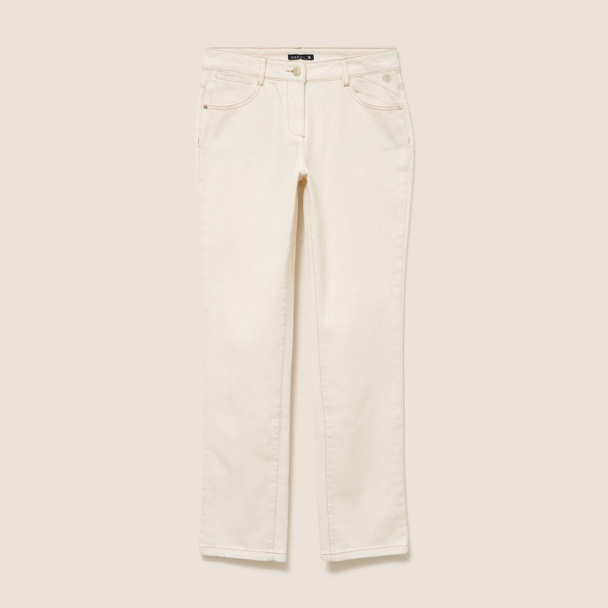 Jean coupe droite taille bascul&eacute;e ecru femme
