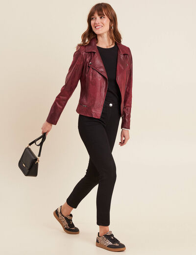 Veste esprit motard zippée bordeaux femme