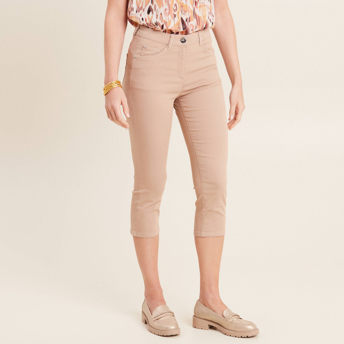 Pantacourt droit taille standard sable femme
