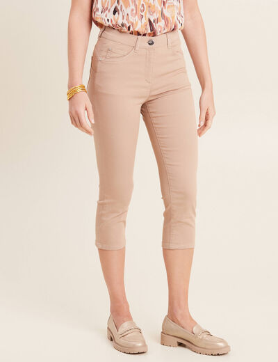 Pantacourt droit taille standard sable femme