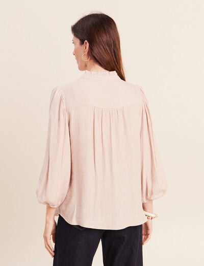 Chemise col montant manches 3/4 ivoire femme