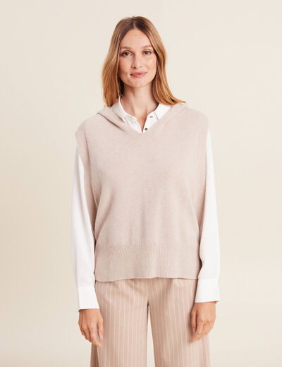 Pull sans manches à capuche creme femme