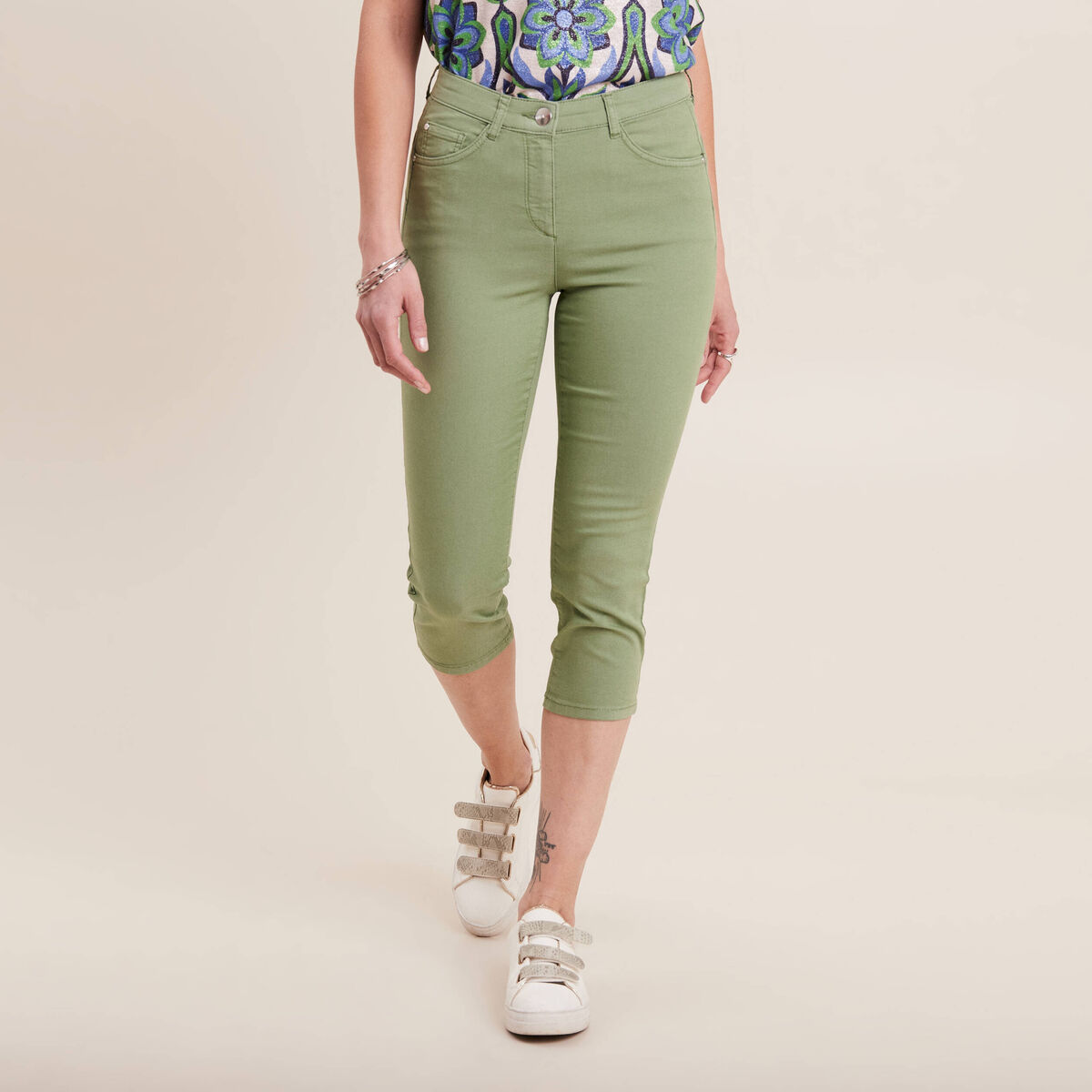 Pantacourt droit taille standard vert femme