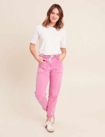Jean coupe mom 7/8&egrave;me rose fushia femme