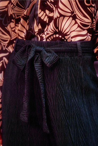 Pantalon large ceinturé vert femme